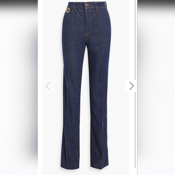 Zimmermann Dark Blue High-Waisted Straight Leg Embroidered...